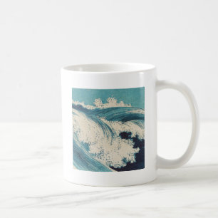 Caneca De Café Impressão Antiga de Ondas do Oceano Azul em Xilogr