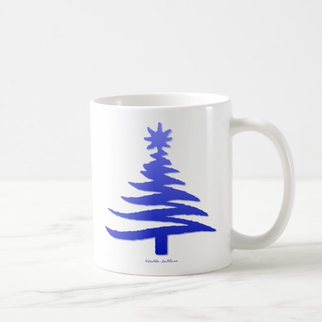 Caneca De Café Impressão Azul-Estêncil de Árvore de Natal Moderno (Direita)