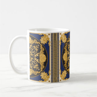 Caneca De Café Impressão Bandana sobre fundo preto e azul, Dourad