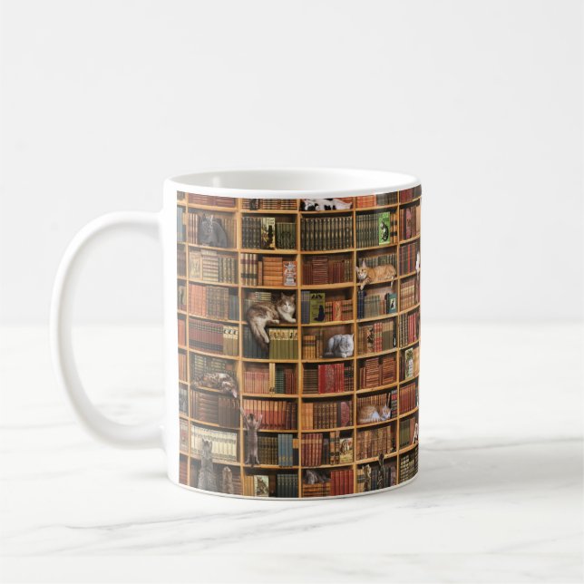 Caneca De Café Impressão cheio da biblioteca de Gatos Cujos (Esquerda)