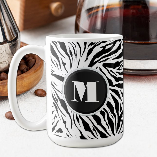 Caneca De Café Impressão Chic Zebra Monograma (Criador carregado)