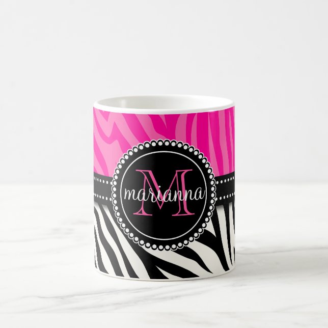 Caneca De Café Impressão cor-de-rosa preto feminino moderno da (Centro)