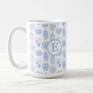 Caneca De Café Impressão da China Azul-Branco, de Monograma Inic