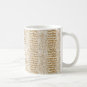 Caneca De Café Impressão de Alligador Glitter Dourado