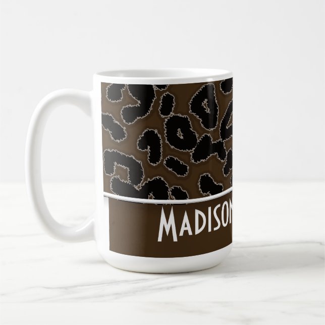 Caneca De Café Impressão De Animais De Leopardo Escuro; Personali (Esquerda)