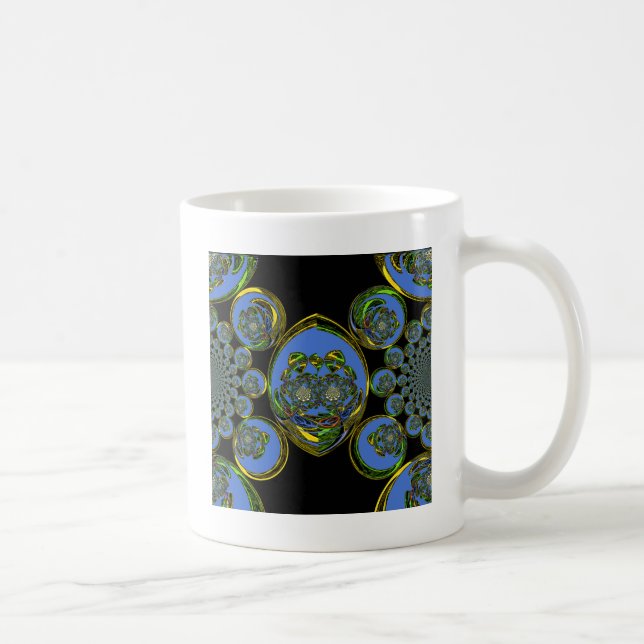Caneca De Café Impressão de Arte do Caleidoscópio Azul e Amarelo (Direita)