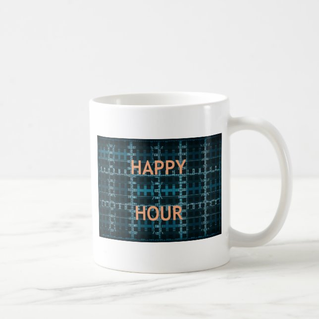 Caneca De Café Impressão de Arte Vetorial Azul com Texto de Hora  (Direita)