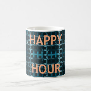 Caneca De Café Impressão de Arte Vetorial Azul com Texto de Hora