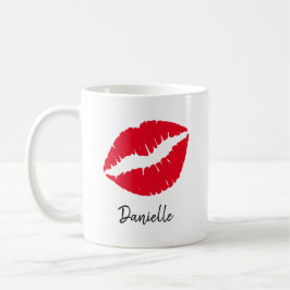 Caneca De Café Impressão de Beijo de Lábios Vermelhos Personaliza