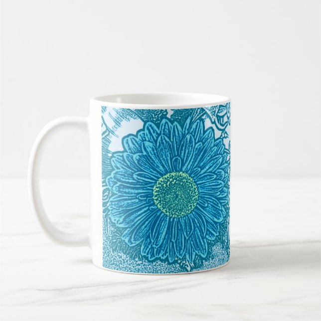Caneca De Café Impressão de bloco de Gerbera Daisy - azul marinho (Esquerda)