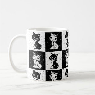 Caneca De Café Impressão de Bloco de Monograma Branco Preto