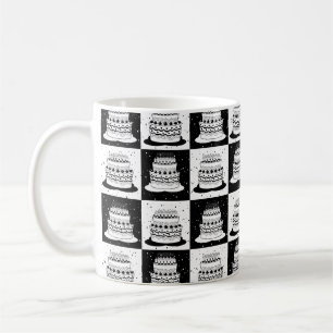 Caneca De Café Impressão de Bloco Verificado com Bolo Branco Pret