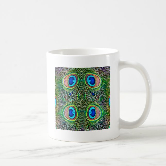 Caneca De Café Impressão de Caleidoscópio de Penas de Pavão (Direita)