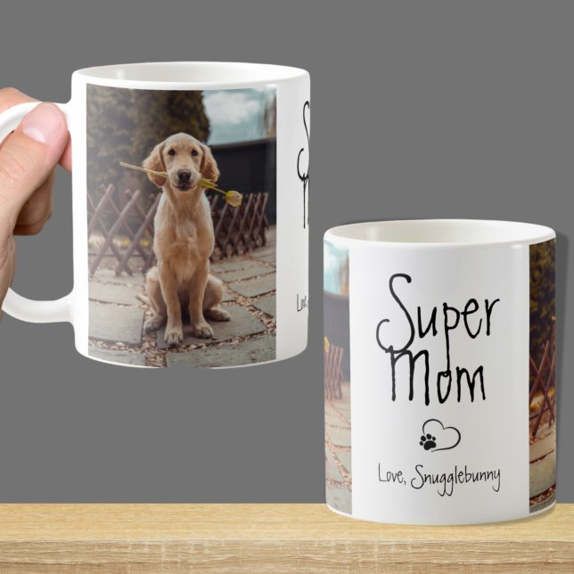Caneca De Café Impressão de Caneta Cardíaca Super Mãe Foto de Cão (Criador carregado)