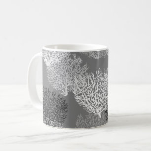Caneca De Café Impressão de coral do ventilador, tons de Cinza/Ci