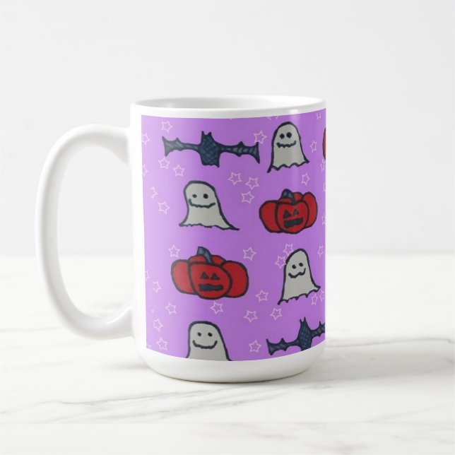 Caneca De Café Impressão de Diversão do Halloween Roxo (Esquerda)