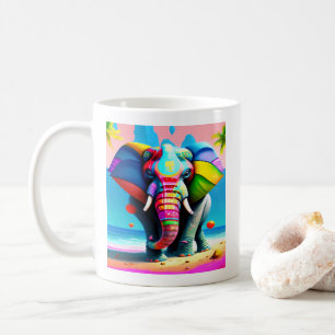 Caneca De Café Impressão de Elefante Arco-Íris Funky e Reprodutiv