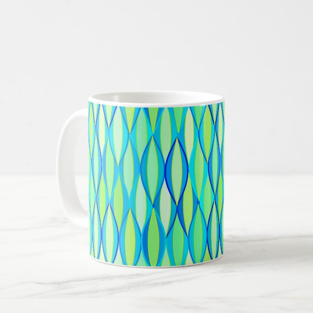 Caneca De Café Impressão de Fita do Século médio - Turquesa e lim (Frente Esquerda)