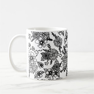 Caneca De Café impressão de flor branca e preta