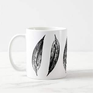 Caneca De Café Impressão de Folha de Lírio Branco e Preto