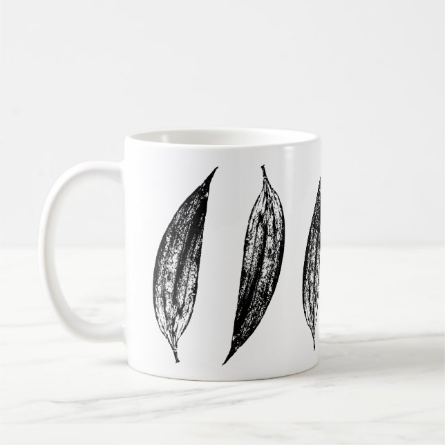 Caneca De Café Impressão de Folha de Lírio Branco e Preto (Esquerda)