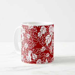 Caneca De Café Impressão de folha japonesa, vermelho escuro e bra