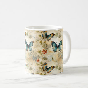 Caneca De Café Impressão de Jardim Botânico de Borboleta Azul Boh