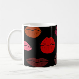 Caneca De Café Impressão de lábios, beijos rosas vermelhos.