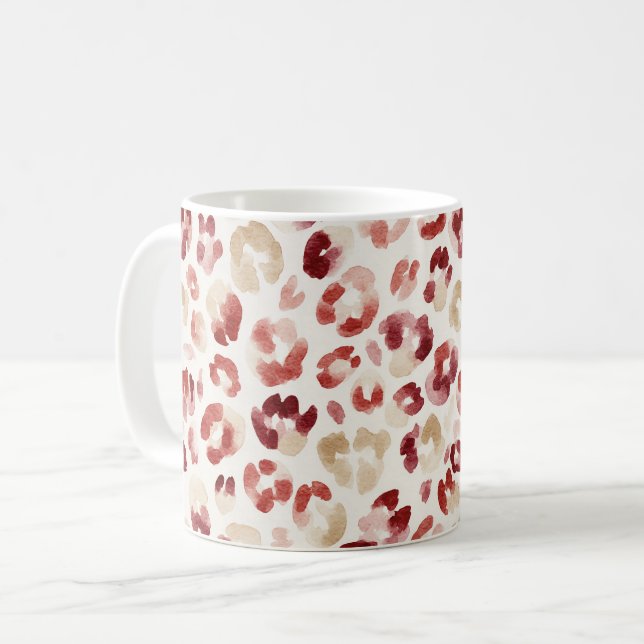 Caneca De Café Impressão de leopardo creme vermelho Borgonha (Frente Esquerda)