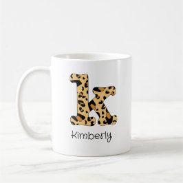Caneca De Café Impressão de leopardo Inicial k Minúsculo e Nome