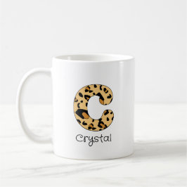 Caneca De Café Impressão de leopardo inicial minúscula c e nome