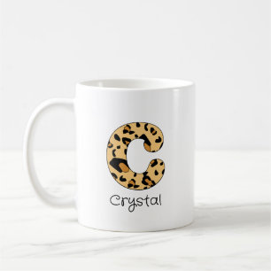 Caneca De Café Impressão de leopardo inicial minúscula c e nome