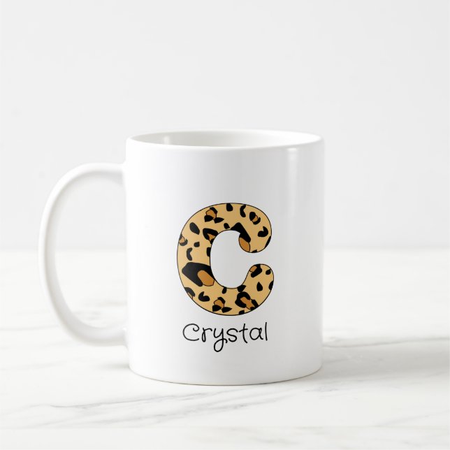 Caneca De Café Impressão de leopardo inicial minúscula c e nome (Esquerda)