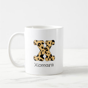 Caneca De Café Impressão de leopardo Inicial x Minúscula e Nome