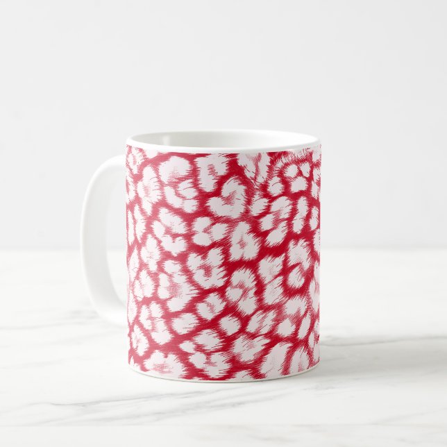 Caneca De Café Impressão de leopardo vermelha e branca  (Frente Esquerda)