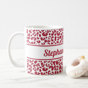 Caneca De Café Impressão de Leopardo Vermelho e Branco Trendy com