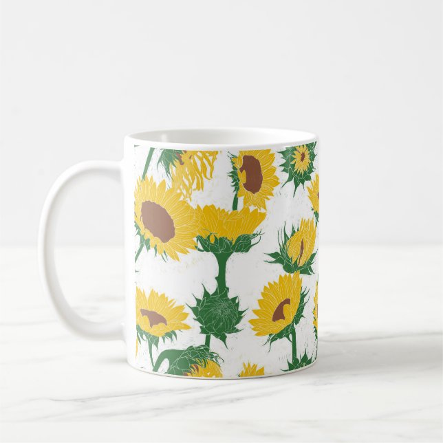 Caneca De Café Impressão de madeira Amarelo de girassol (Esquerda)
