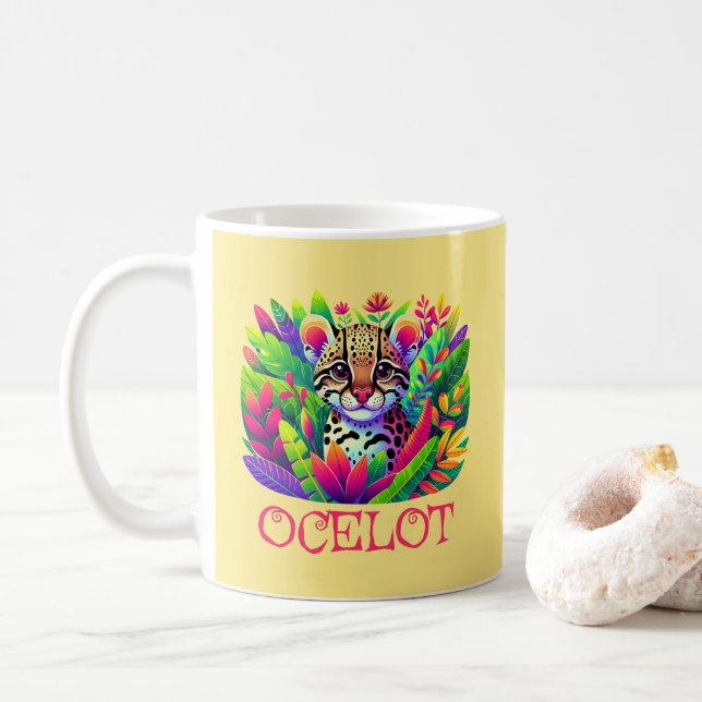 Caneca De Café Impressão de Ocelot Colorida (Com Donut)