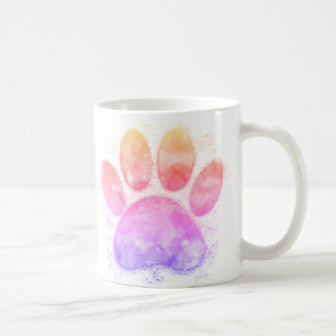 Caneca De Café Impressão de Pata de Cachorro em Aquarela Colorida