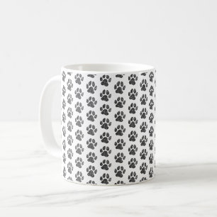 Caneca De Café Impressão de Pata de Cachorro Preto e Branco em Li