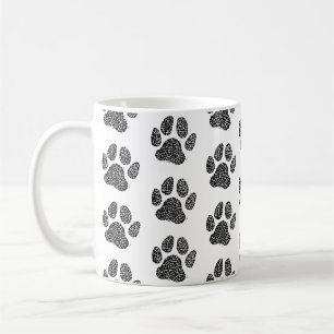 Caneca De Café Impressão de Pata de Cachorro Preto e Branco em Li