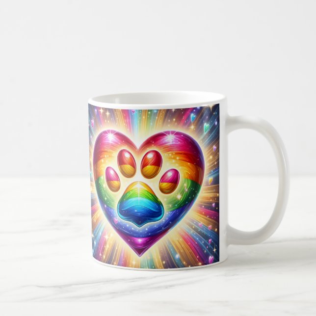 Caneca De Café Impressão de Pata de Coração Arco-íris (Direita)