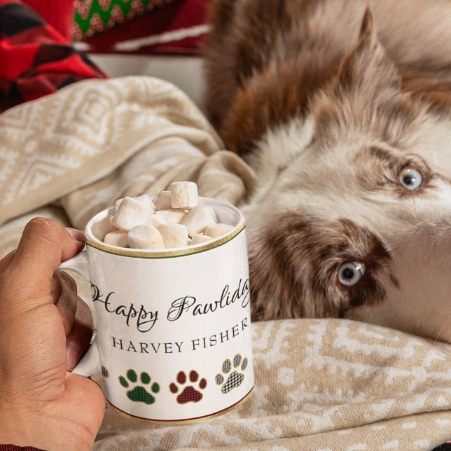 Caneca De Café Impressão de pata, Vermelho, Verde, Preto, Xadrez  (Criador carregado)