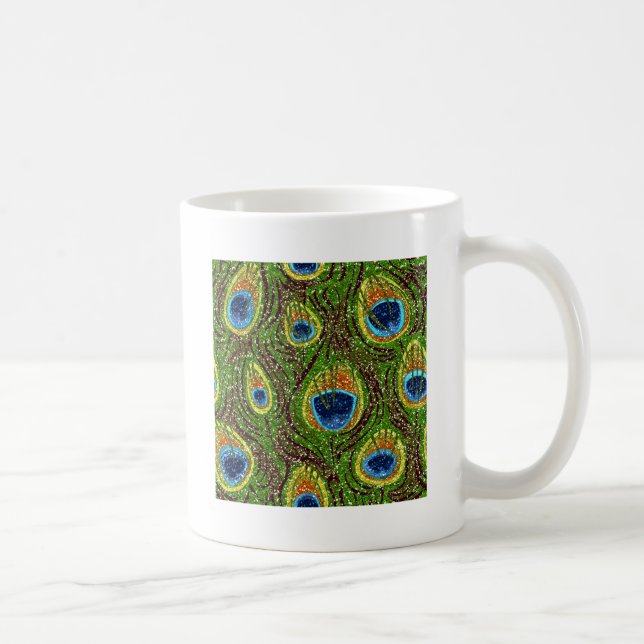 Caneca De Café Impressão de Penas de Peacock Coloridas (Direita)