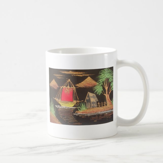 Caneca De Café Impressão de pintura de óleo em veleiro vermelho (Direita)