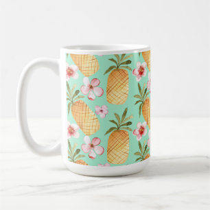 Caneca De Café Impressão de retrô tropical sobre fundo de menta