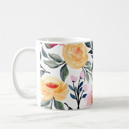 Caneca De Café Impressão de uma pintura à mão de flores mistas & 