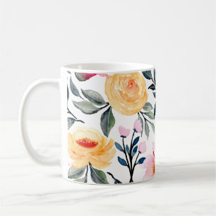 Caneca De Café Impressão de uma pintura à mão de flores mistas & 