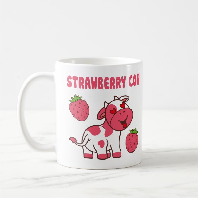 Caneca De Café Impressão de vaca de morango (Esquerda)