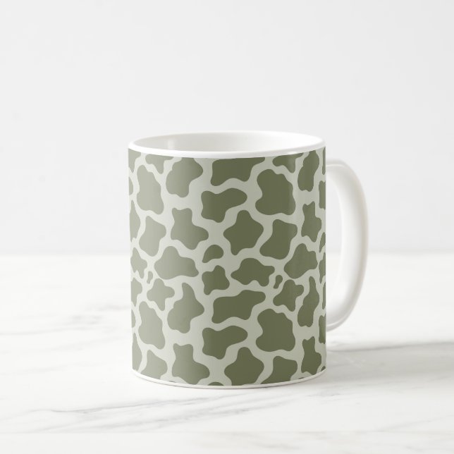 Caneca De Café Impressão de Vaca Verde Sage (Frente Esquerda)